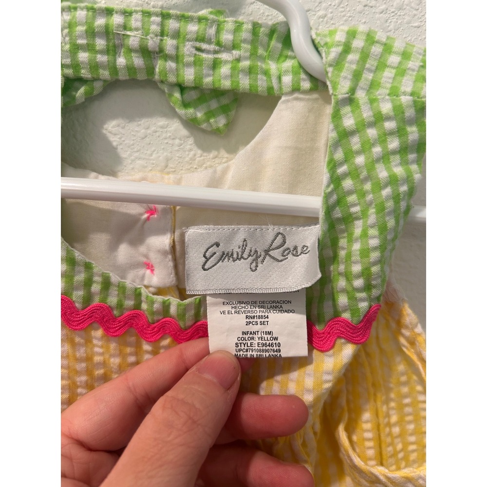 Emily Rose Infant Girls Yellow Green Gingham Flamingo Seersucker Dress 18M - Picture 5 of 7